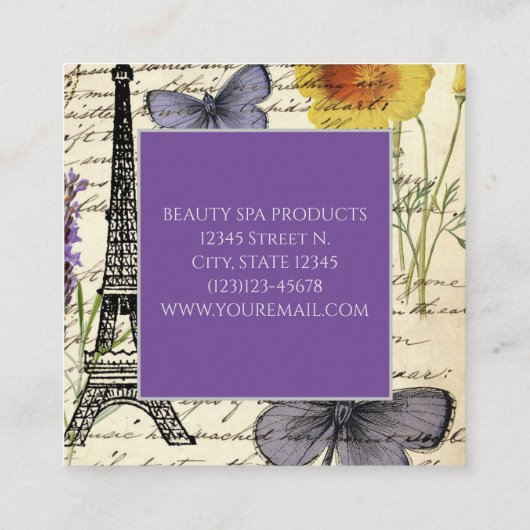ファッションサロンスパフランスのエッフェルタワーパリスクエア スクエア名刺 (裏面)