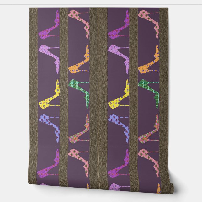 ファッションシューシェルフ縁ど壁紙LWパープル 壁紙 (ほどく)