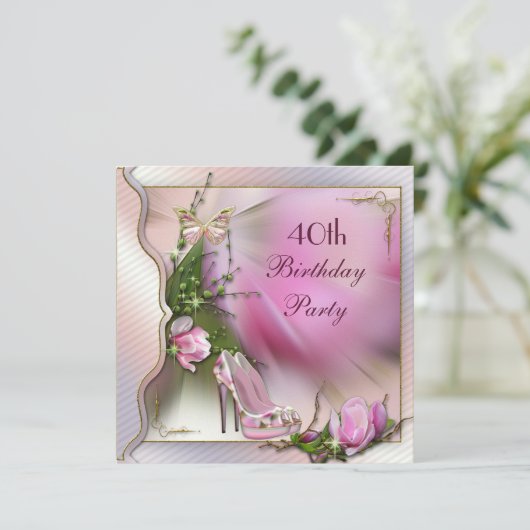 ファッションシューズマグノリアバタフライ40歳誕生日 招待状 (スタンド正面)