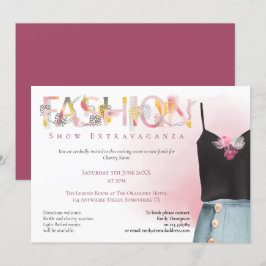 ファッションショーイベント芸術品を気取ったタイポグラフィラズベリーピンク 招待状