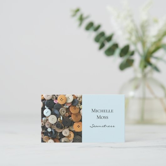 ファッションシーメストボタンブルー 名刺 (スタンド正面)