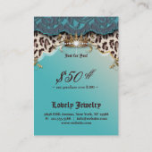 ファッションジュエリーギフト証明書豹レースティール（緑がかった色） 割引カード (裏面)