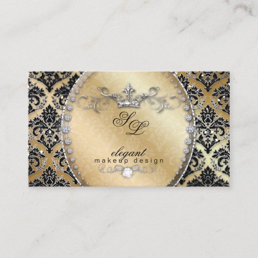 ファッションジュエリーメイクアップアーティストダマスクラウンカッコいい 名刺 (正面)