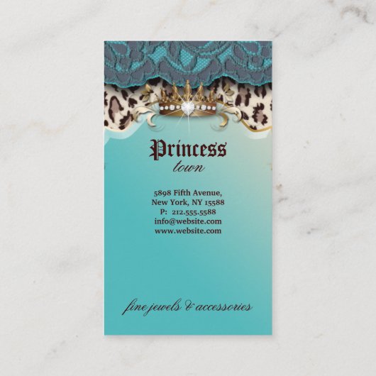 ファッションジュエリーレオパードレースティール（緑がかった色） 名刺 (裏面)