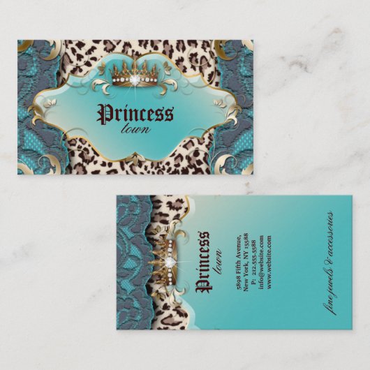 ファッションジュエリーレオパードレースティール（緑がかった色） 名刺 (正面/裏面)