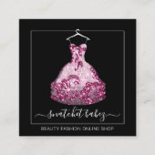 ファッションスタイリストイベントドレスQRコードロゴグリッター スクエア名刺 (正面)