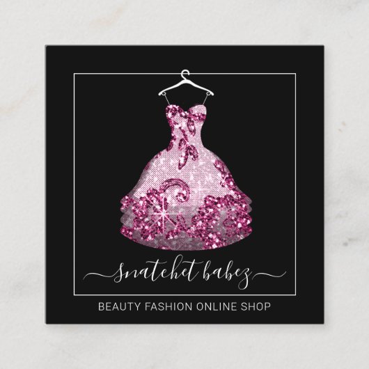 ファッションスタイリストイベントドレスQRコードロゴグリッター スクエア名刺 (正面)