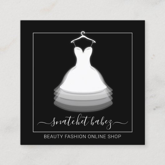 ファッションスタイリストイベントドレスQRコードロゴブラック スクエア名刺 (正面)