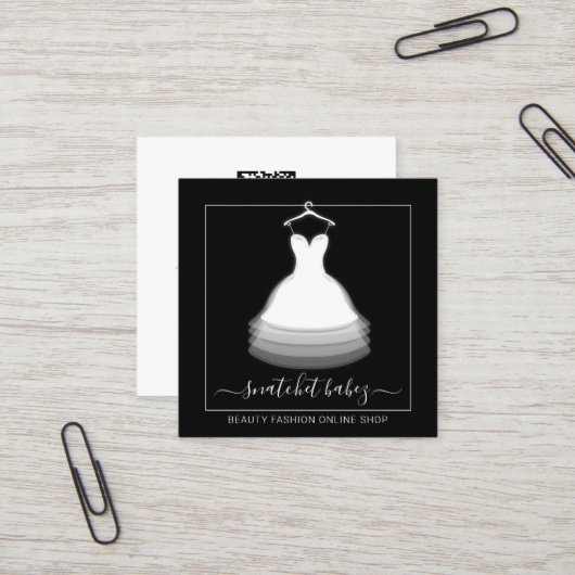 ファッションスタイリストイベントドレスQRコードロゴブラック スクエア名刺 (正面/裏面インサイチュ)