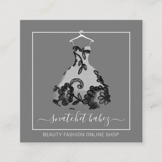 ファッションスタイリストイベントドレスQRコードロゴラックグレー スクエア名刺 (正面)