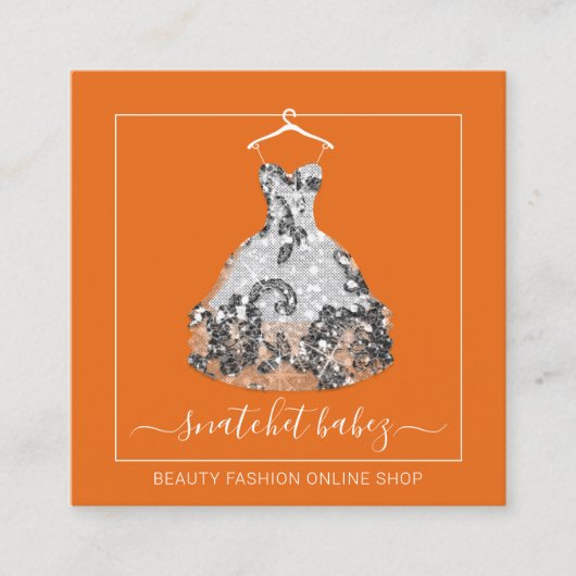 ファッションスタイリストイベントドレスQRコードロゴラックグレー スクエア名刺 (正面)