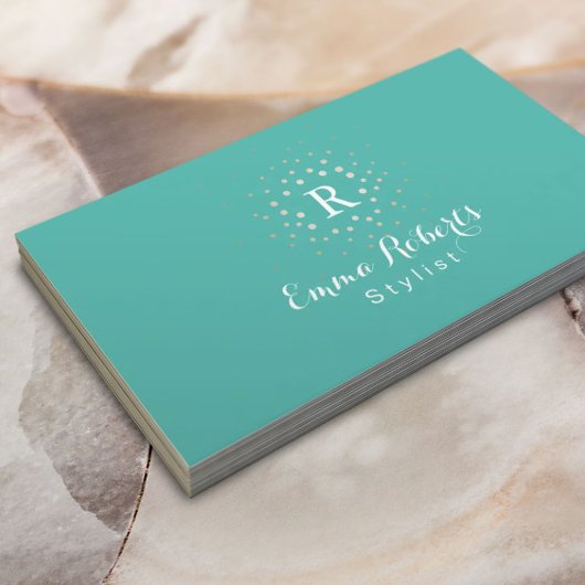 ファッションスタイリストモノグラムターコイズQRコード 名刺