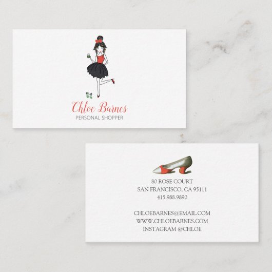 ファッションスタイリスト女性水彩個人買い物客 名刺 (正面/裏面)