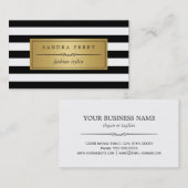 ファッションスタイリスト - モダンな黒と白のストライプ 名刺 (正面/裏面)