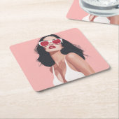 ファッションスタイリッシュイラストレーションサングラス スクエアペーパーコースター (アングル)