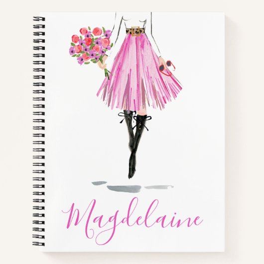 ファッションスタイリッシュピンクスカート花女誌 ノートブック (正面)