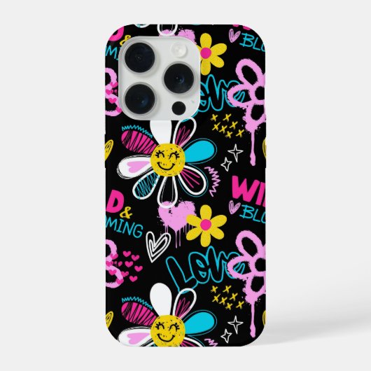 ファッションスマイリーフラワーグラフィティ柄 iPhoneケース (裏面)