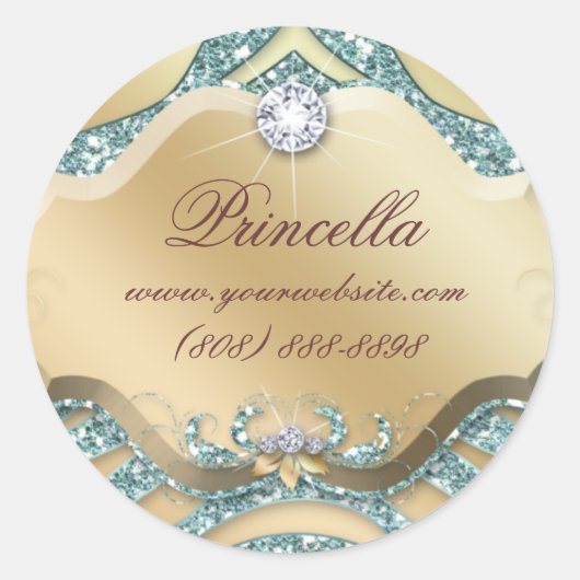 ファッションゼブラシールジュエリースパークルティール（緑がかった色）金ゴールド ラウンドシール (正面)