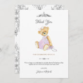 ファッションテディベア小さな女性サンキューカード 招待状 (正面/裏面)
