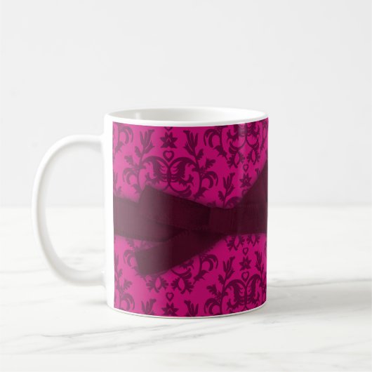 "ファッションディヴァ"ダマスクrick pink girls mug コーヒーマグカップ (左)
