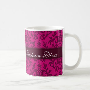 "ファッションディヴァ"ダマスクrick pink girls mug コーヒーマグカップ