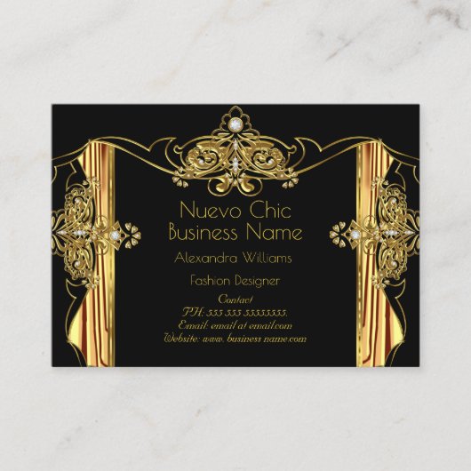 ファッションデザイエレガントナ金ゴールドブラックのドレープ 名刺 (正面)