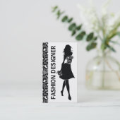 ファッションデザイナーガールブラックグレーパンサープリント 名刺 (スタンド正面)