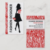 ファッションデザイナーガールレッド白ゼブラプリント 名刺 (正面/裏面)