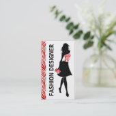 ファッションデザイナーガールレッド白ゼブラプリント 名刺 (スタンド正面)