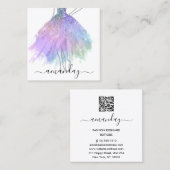 ファッションデザイナーグリッタードレスロゴQRシルバーピンク スクエア名刺 (正面/裏面)