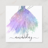 ファッションデザイナーグリッタードレスロゴQRシルバーピンク スクエア名刺 (正面)