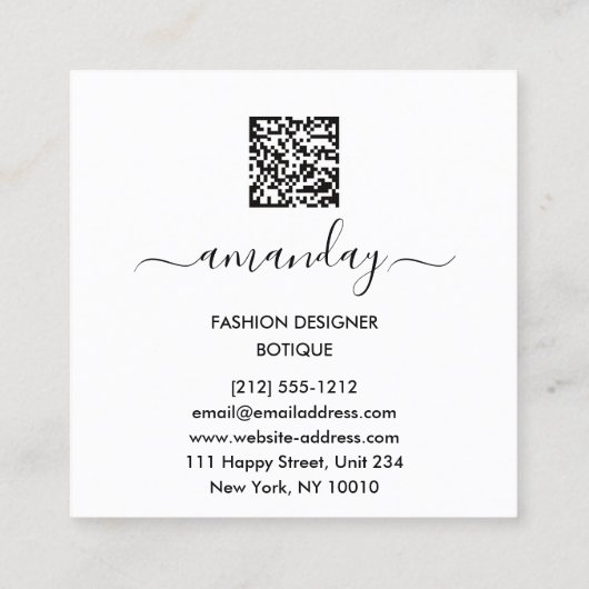 ファッションデザイナーグリッタードレスロゴQRシルバーピンク スクエア名刺 (裏面)