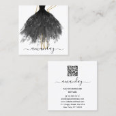 ファッションデザイナーグリッタードレスロゴQRブラック金ゴールド スクエア名刺 (正面/裏面)