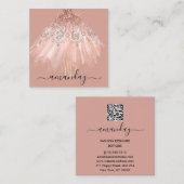 ファッションデザイナーグリッタードレスロゴQR金ゴールドバラ スクエア名刺 (正面/裏面)