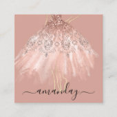 ファッションデザイナーグリッタードレスロゴQR金ゴールドバラ スクエア名刺 (正面)