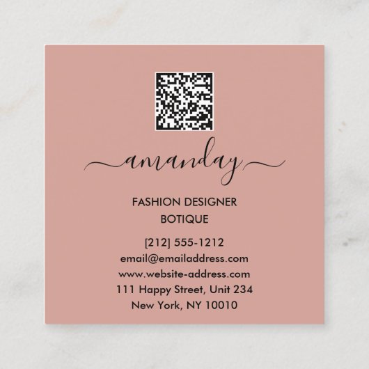 ファッションデザイナーグリッタードレスロゴQR金ゴールドバラ スクエア名刺 (裏面)