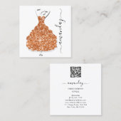 ファッションデザイナーショップグリッタードレスQRコードホワイト スクエア名刺 (正面/裏面)