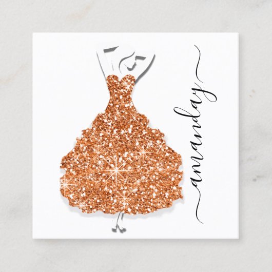 ファッションデザイナーショップグリッタードレスQRコードホワイト スクエア名刺 (正面)