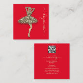 ファッションデザイナーショップドレスQRコードロゴ金ゴールド赤 スクエア名刺 (正面/裏面)