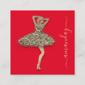 ファッションデザイナーショップドレスQRコードロゴ金ゴールド赤 スクエア名刺 (正面)