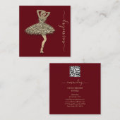 ファッションデザイナーショップドレスQRコードロゴ金ゴールド赤 スクエア名刺 (正面/裏面)