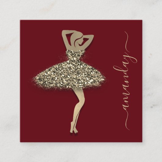 ファッションデザイナーショップドレスQRコードロゴ金ゴールド赤 スクエア名刺 (正面)