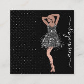 ファッションデザイナーショップドレスQRCodeロゴバラグレー スクエア名刺 (正面)