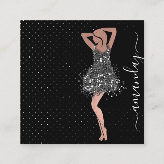 ファッションデザイナーショップドレスQRCodeロゴバラグレー スクエア名刺 (正面)