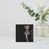 ファッションデザイナーショップドレスQRCodeロゴバラグレー スクエア名刺 (スタンド正面)