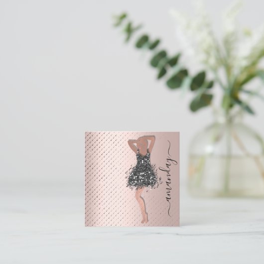 ファッションデザイナーショップドレスQRCodeロゴバラスパーク スクエア名刺 (スタンド正面)