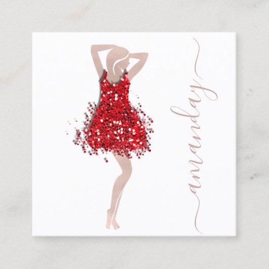 ファッションデザイナーショップドレスQRCodeロゴバラ赤 スクエア名刺 (正面)