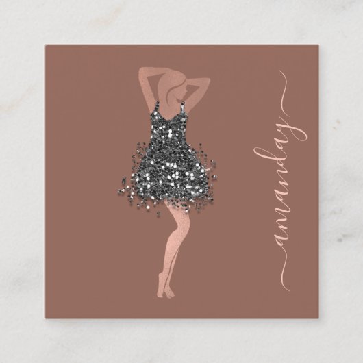 ファッションデザイナーショップドレスQRCodeロゴバラGlam スクエア名刺 (正面)