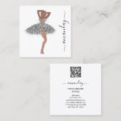 ファッションデザイナーショップドレスQRCodeロゴローズシルバー スクエア名刺 (正面/裏面)