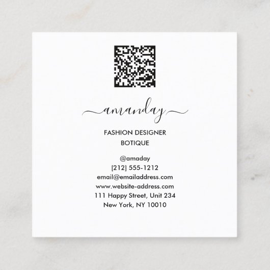 ファッションデザイナーショップドレスQRCodeロゴローズシルバー スクエア名刺 (裏面)